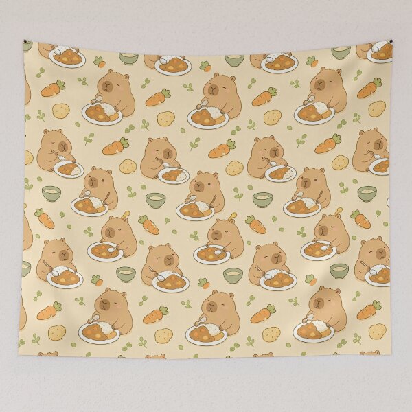 Item preview, Kawaii Capybara Japanese Curry Food Pattern designed and sold by Soft Berry Studio.