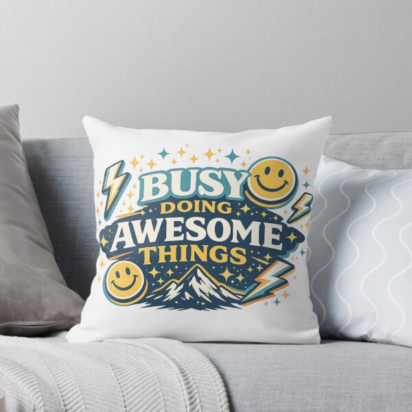 Item preview, Busy Doing Awesome Things Motivational Retro Mountain Smiley Design designed and sold by SoulThread Studio.