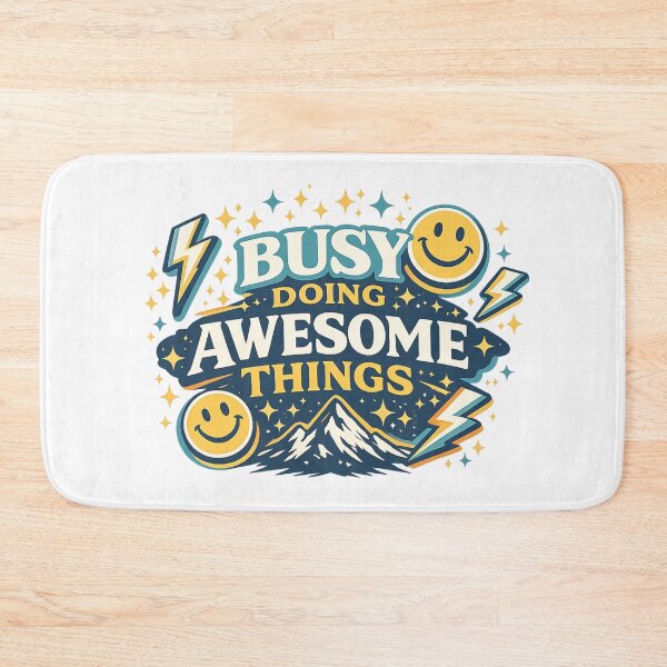 Item preview, Busy Doing Awesome Things Motivational Retro Mountain Smiley Design designed and sold by SoulThread Studio.