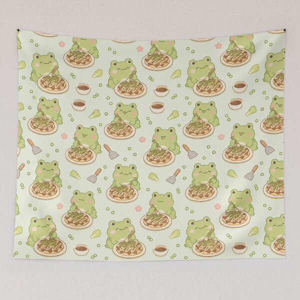 Item preview, Kawaii Frog Okonomiyaki Japanese Food Pattern designed and sold by Soft Berry Studio.
