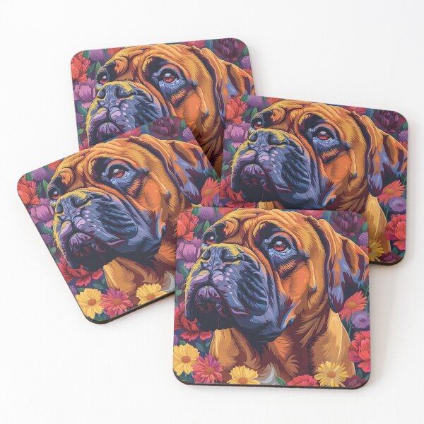 Item preview, Colorful Bullmastiff puppy dog with flowers designed and sold by MendaciousMina.