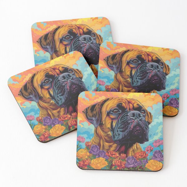 Item preview, Colorful Bullmastiff puppy dog with flowers designed and sold by MendaciousMina.