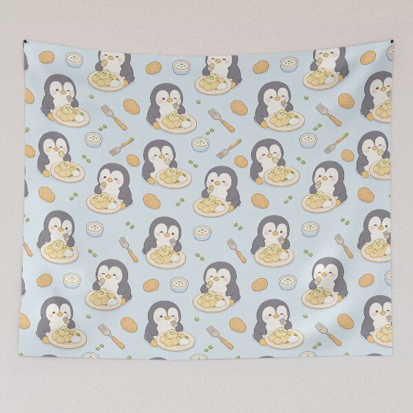 Item preview, Kawaii Penguin Potato Dumpling Food Pattern designed and sold by Soft Berry Studio.