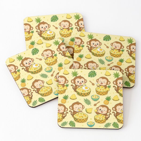 Item preview, Kawaii Monkey Pineapple Fried Rice Food Pattern designed and sold by Soft Berry Studio.