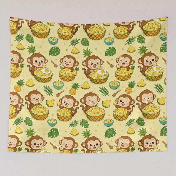 Item preview, Kawaii Monkey Pineapple Fried Rice Food Pattern designed and sold by Soft Berry Studio.