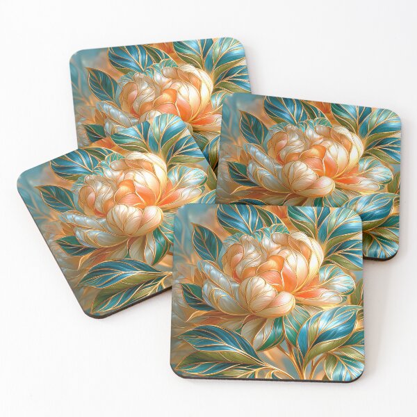 Item preview, Peony Floral Art in Gold, Green and Blue. designed and sold by MargaretWiktor.
