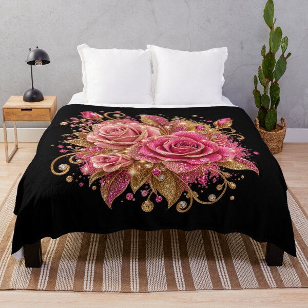 Item preview, Glittering Pink and Gold Rose Bouquet – Luxury Sparkle Floral Design designed and sold by Lily Lola.