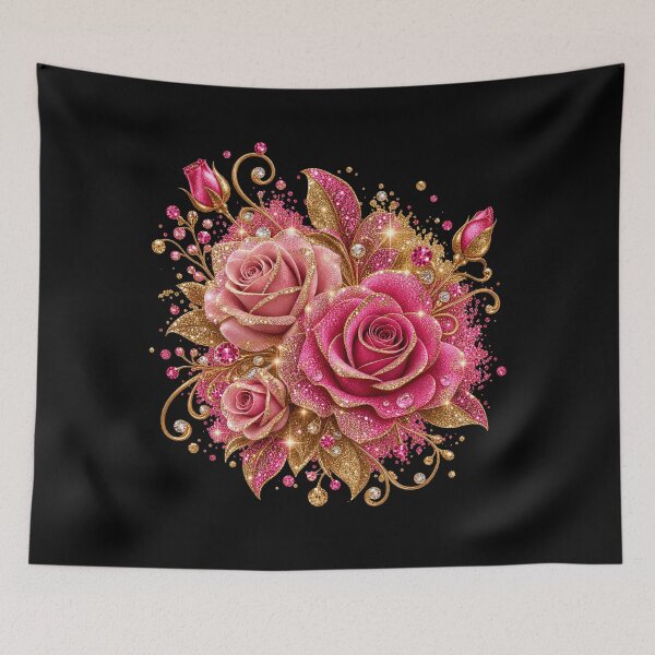 Item preview, Glittering Pink and Gold Rose Bouquet – Luxury Sparkle Floral Design designed and sold by Lily Lola.