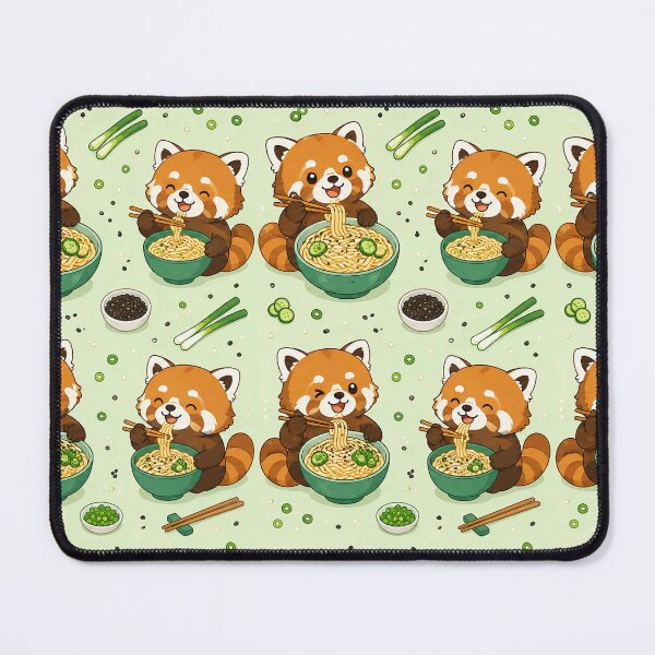 Item preview, Kawaii Red Panda Sesame Noodle Food Pattern designed and sold by Soft Berry Studio.