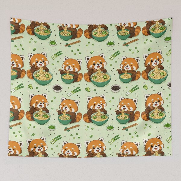Item preview, Kawaii Red Panda Sesame Noodle Food Pattern designed and sold by Soft Berry Studio.