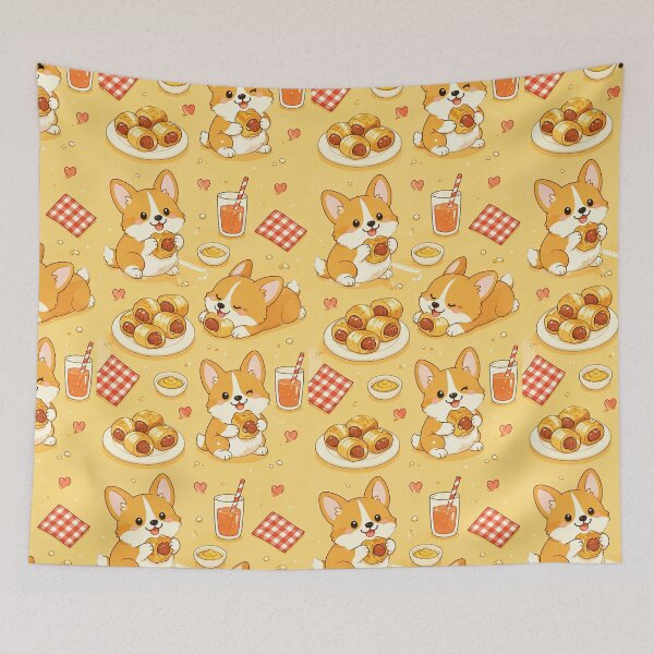 Item preview, Kawaii Corgi Mini Sausage Roll Food Pattern designed and sold by Soft Berry Studio.