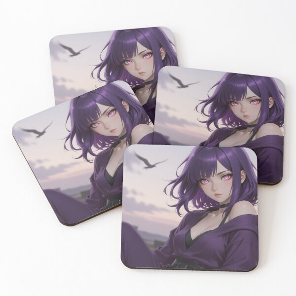 Item preview, Purple-Haired Anime Woman with Glowing Pink Eyes at Dusk designed and sold by Killington.