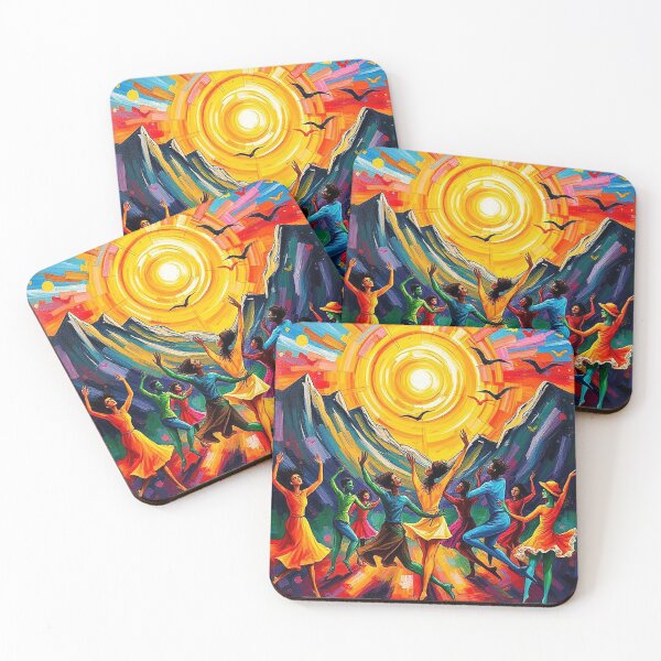 Item preview, Joyful Dance Under the Radiant Sun – Vibrant Group of Dancers Celebrating Life Amid Mountains and Birds designed and sold by MFMart.