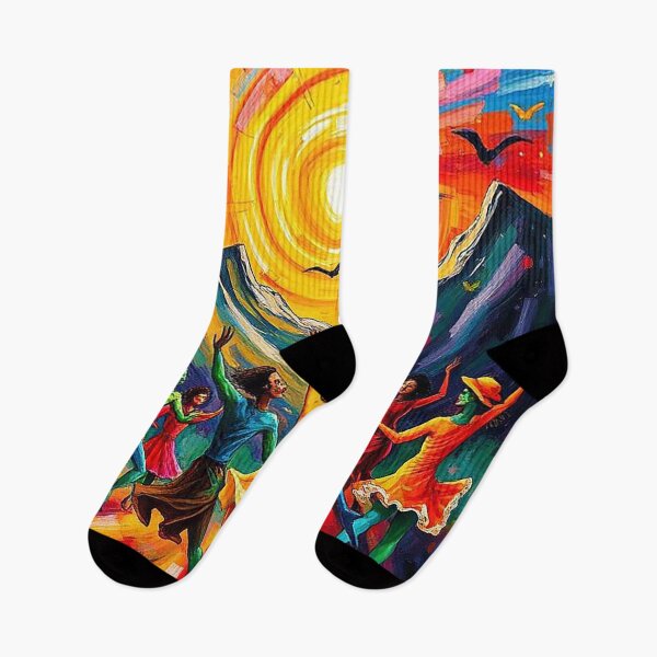 Item preview, Joyful Dance Under the Radiant Sun – Vibrant Group of Dancers Celebrating Life Amid Mountains and Birds designed and sold by MFMart.