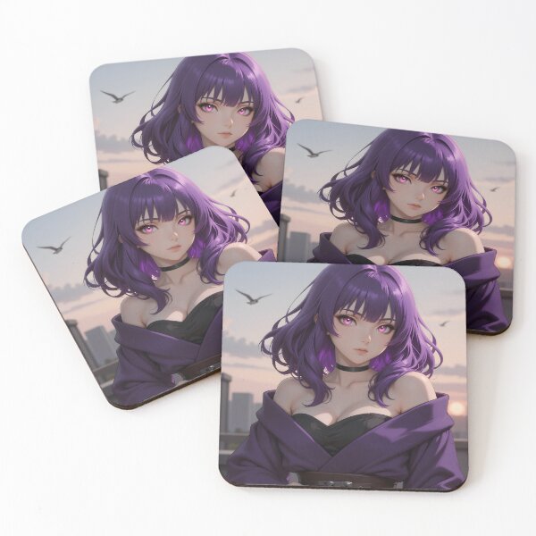 Item preview, Purple-Haired Anime Woman with Pink Eyes at Sunset designed and sold by Killington.