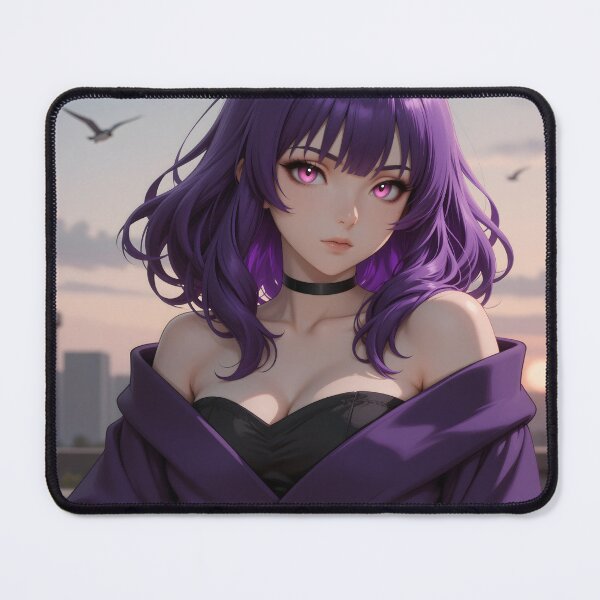 Item preview, Purple-Haired Anime Woman with Pink Eyes at Sunset designed and sold by Killington.