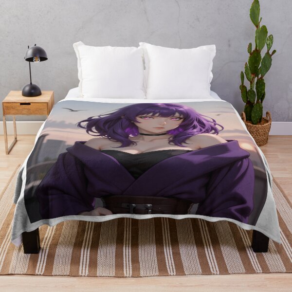 Item preview, Purple-Haired Anime Woman with Pink Eyes at Sunset designed and sold by Killington.