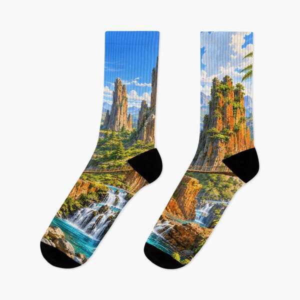 Item preview, Fantasy Waterfall Landscape Jigsaw Puzzle - Scenic Mountain Valley Art designed and sold by BorenStore.