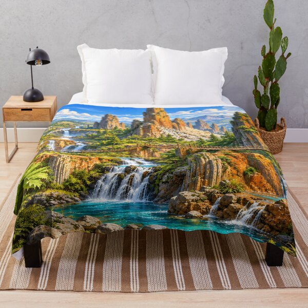 Item preview, Fantasy Waterfall Landscape Jigsaw Puzzle - Scenic Mountain Valley Art designed and sold by BorenStore.