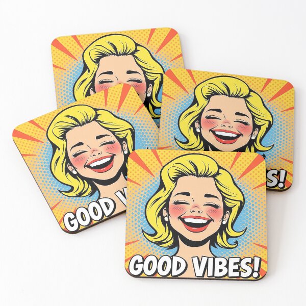 Item preview, Good Vibes! – Bright Pop Art Portrait of a Laughing Blonde Woman Spreading Positive Energy designed and sold by MFMart.