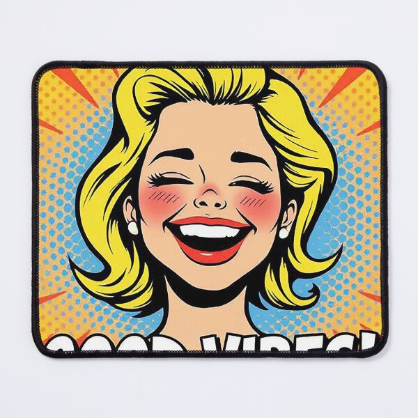 Item preview, Good Vibes! – Bright Pop Art Portrait of a Laughing Blonde Woman Spreading Positive Energy designed and sold by MFMart.