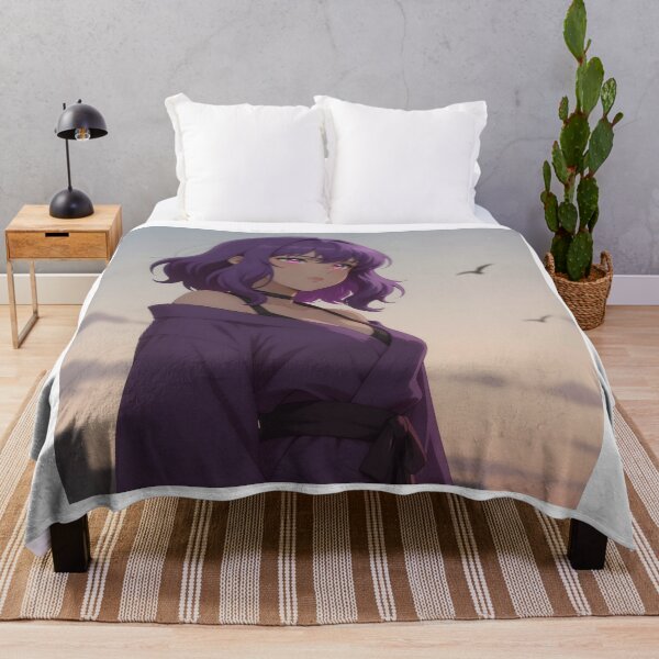 Item preview, Purple-Haired Anime Woman at Sunset in Kimono-Inspired Robe designed and sold by Killington.