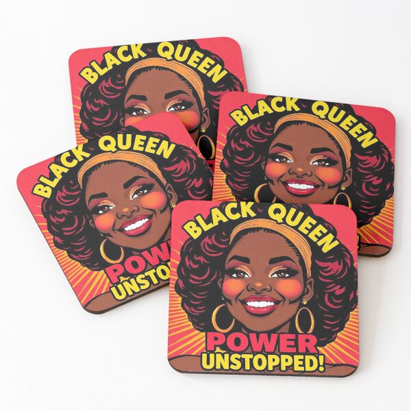 Item preview, Black Queen – Powerful Pop Art Portrait of a Confident Smiling Woman with “Power Unstopped!” Message designed and sold by MFMart.