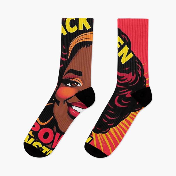 Item preview, Black Queen – Powerful Pop Art Portrait of a Confident Smiling Woman with “Power Unstopped!” Message designed and sold by MFMart.