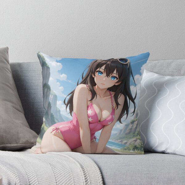 Item preview, Brunette Anime Woman in Pink Star Swimsuit by a Mountain Lake designed and sold by Killington.