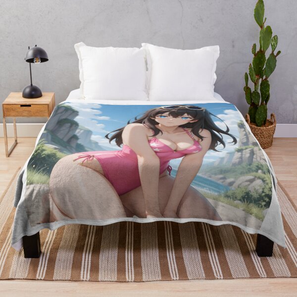Item preview, Brunette Anime Woman in Pink Star Swimsuit by a Mountain Lake designed and sold by Killington.