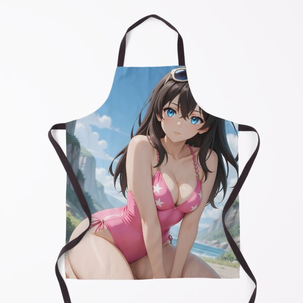 Item preview, Brunette Anime Woman in Pink Star Swimsuit by a Mountain Lake designed and sold by Killington.