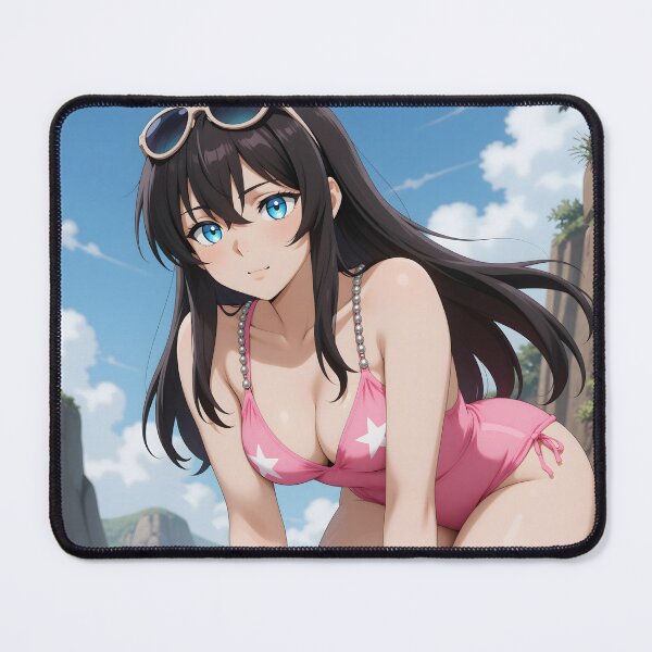 Item preview, Brunette Anime Woman in Pink Star Swimsuit in Mountain Valley designed and sold by Killington.