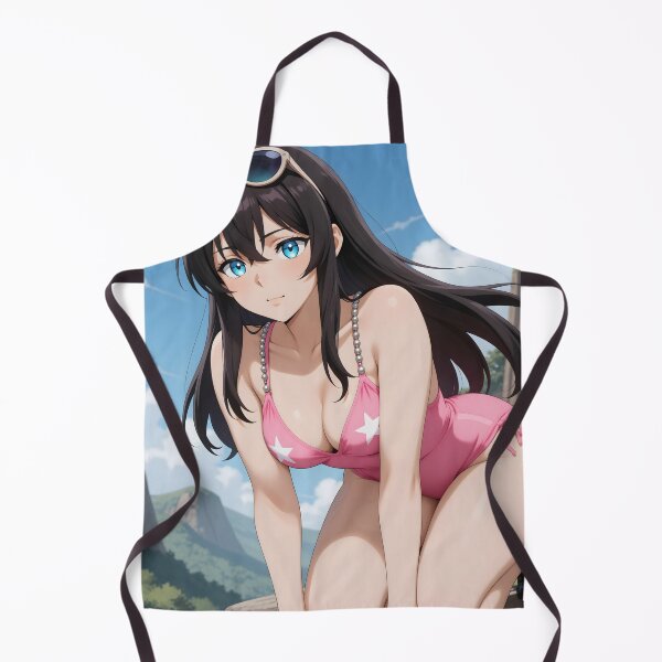 Item preview, Brunette Anime Woman in Pink Star Swimsuit in Mountain Valley designed and sold by Killington.