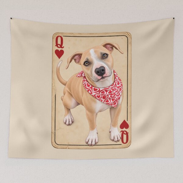 Item preview, Lucky Queen of Hearts Vintage Pit Bull Playing Card designed and sold by RescueHeart10.