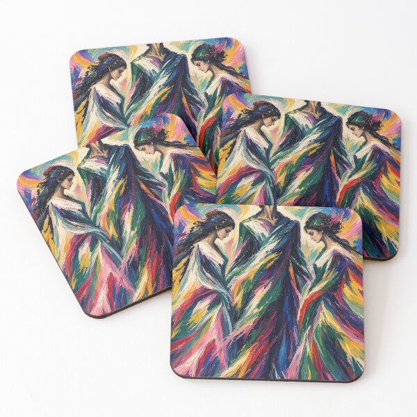 Item preview, Passionate Upward Gaze – Expressionist Trio of Man and Two Women in Flowing Colorful Robes designed and sold by MFMart.