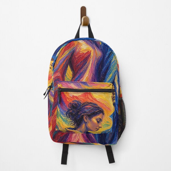 Item preview, Radiant Trio Under the Golden Sun – Expressionist Man and Two Women Amid Colorful Mountains designed and sold by MFMart.