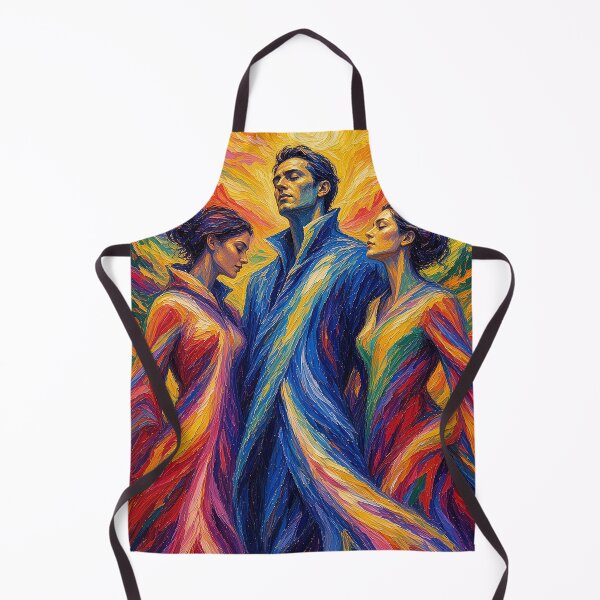 Item preview, Radiant Trio Under the Golden Sun – Expressionist Man and Two Women Amid Colorful Mountains designed and sold by MFMart.