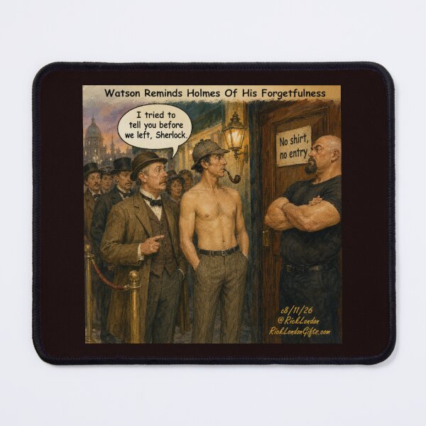 Item preview, Sherlock Holmes Shirtless Cartoon – Watson’s Reminder designed and sold by Rick London Gifts.