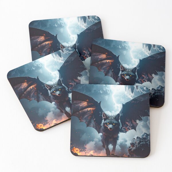Item preview, Dark fantasy wolf with wings, lava mist landscape designed and sold by Mystic-Art-2.