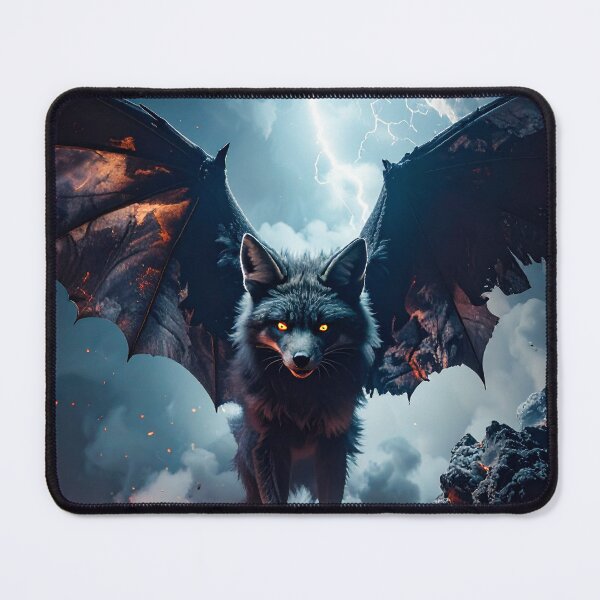 Item preview, Dark fantasy wolf with wings, lava mist landscape designed and sold by Mystic-Art-2.
