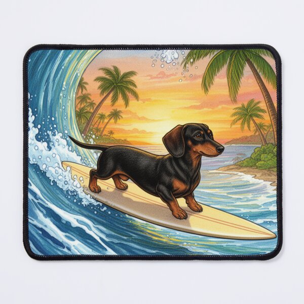 Item preview, Surfing Dachshund on a Wave - Cute Wiener Dog Beach Surf Art designed and sold by Pure Breed Studio.