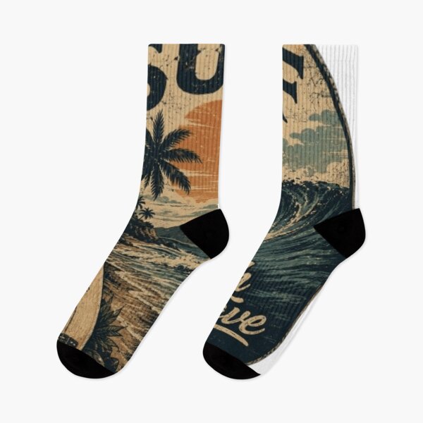 Item preview, Retro Vintage Surf - Catch the Wave, Surfboard and Tropical Sunset designed and sold by victorstudioart.