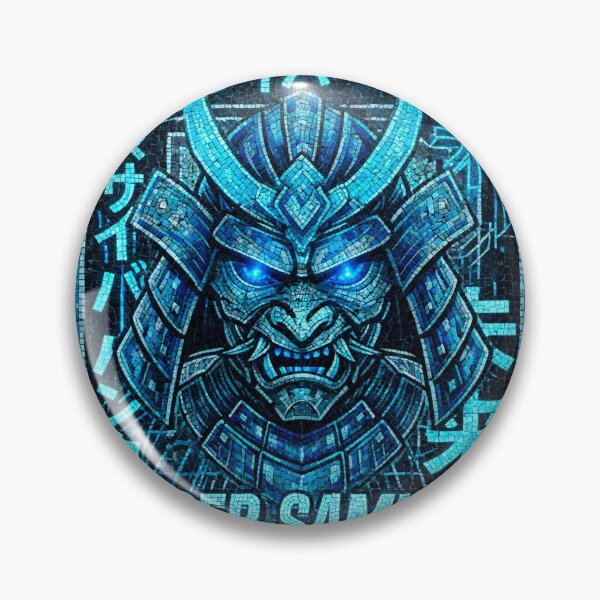 Item preview, Cyber Samurai Blue Neon Mosaic - Ice Cyberpunk designed and sold by Csaba1983.
