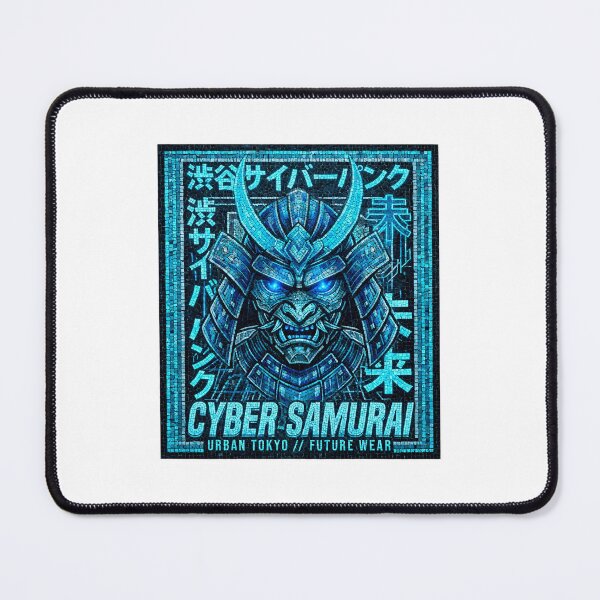 Item preview, Cyber Samurai Blue Neon Mosaic - Ice Cyberpunk designed and sold by Csaba1983.