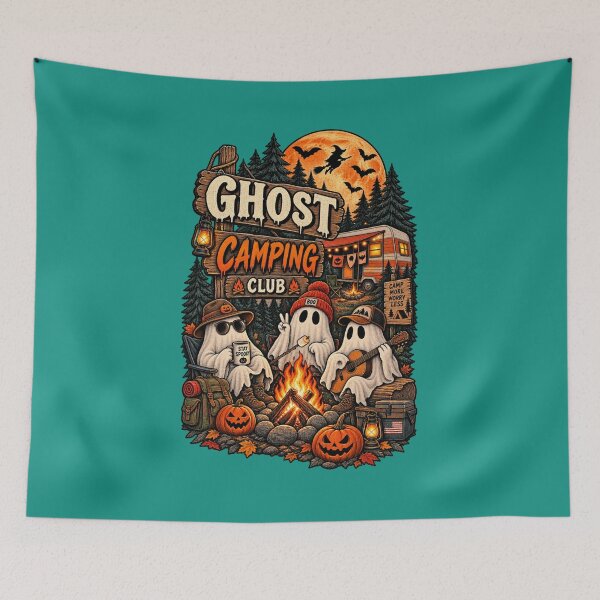 Item preview, Ghost Campfire Club Cute Camping Halloween Retro Design designed and sold by mocci10.