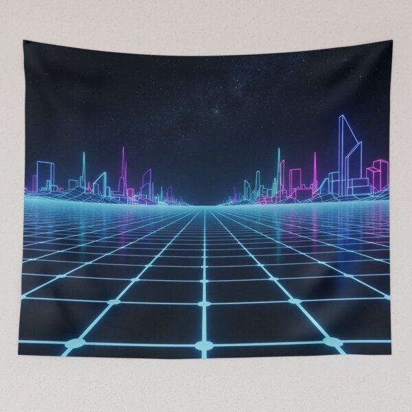 Item preview, Cyberpunk Neon Grid Cityscape Under Stars designed and sold by Owcomm.