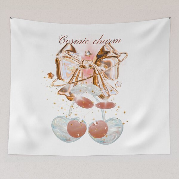 Item preview, Cosmic Charm 3D Rose Gold Bow and Glossy Cherries Aesthetic Art designed and sold by MinimalAurashop.