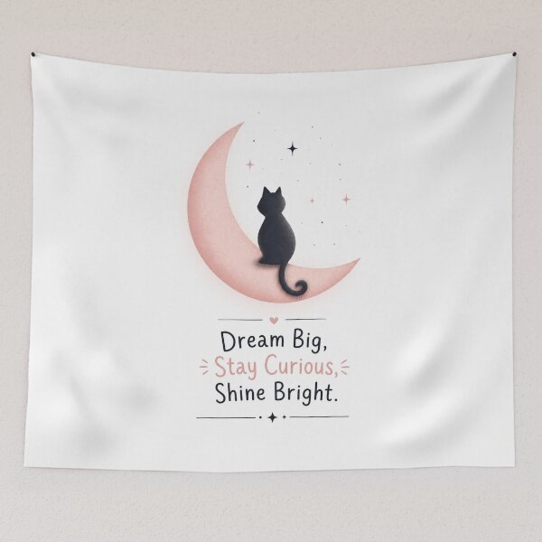 Item preview, Dream Big Stay Curious – Cat on Crescent Moon designed and sold by itxelaraStudio.