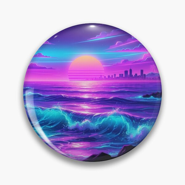 Item preview, Neon Wave Sunset Ocean Cityscape designed and sold by Owcomm.