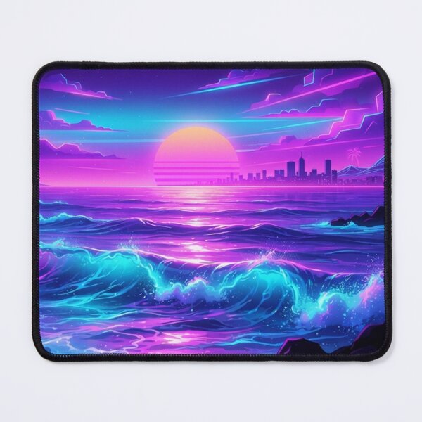 Item preview, Neon Wave Sunset Ocean Cityscape designed and sold by Owcomm.